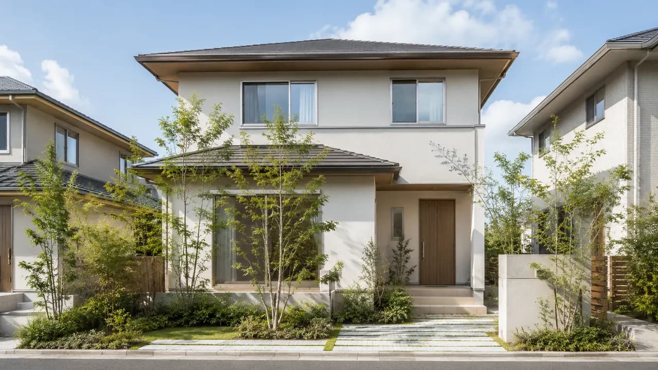 植栽が整った新築一戸建ての外観